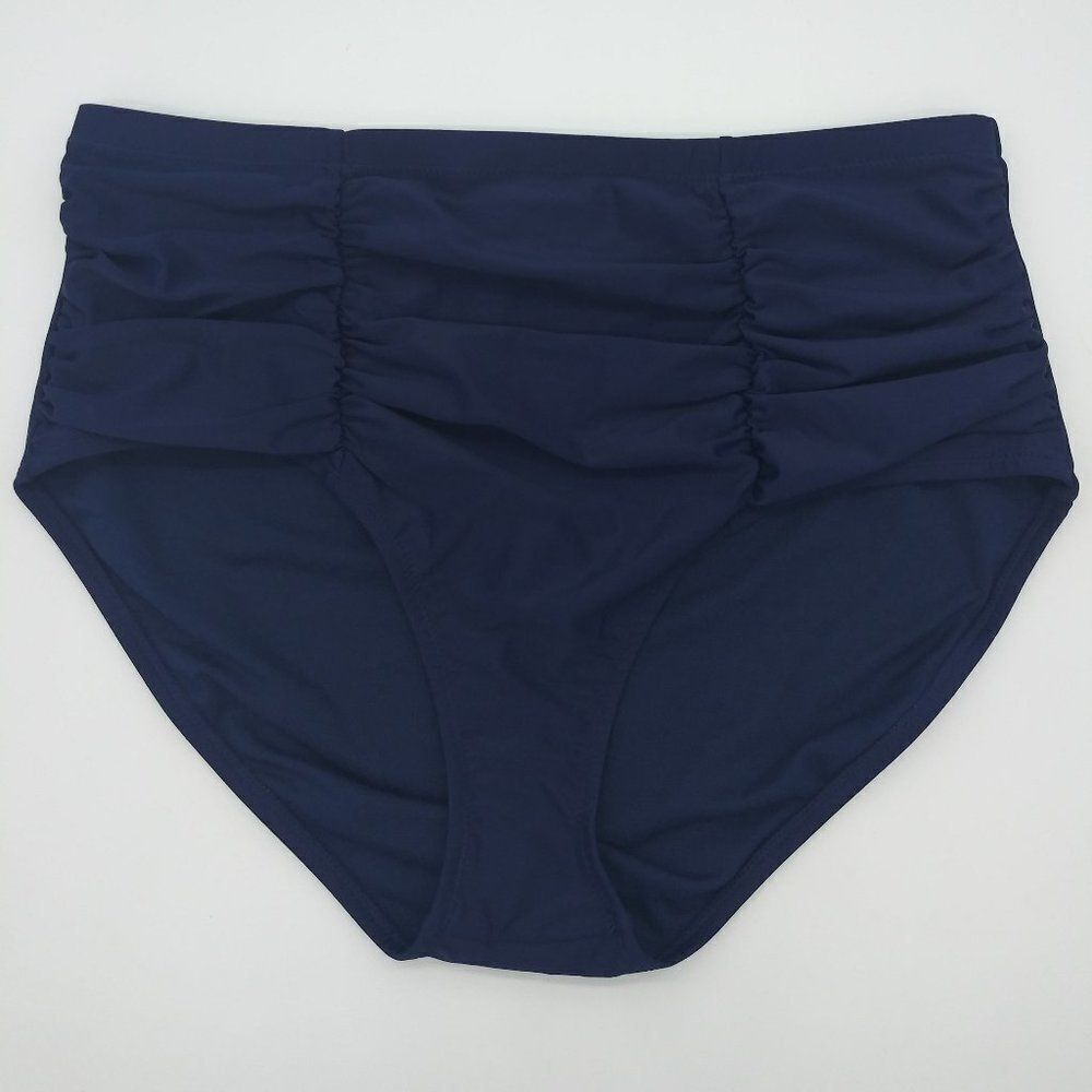 Raisins Curve Pleated Bikini Bottom, Navy 18W, NWT